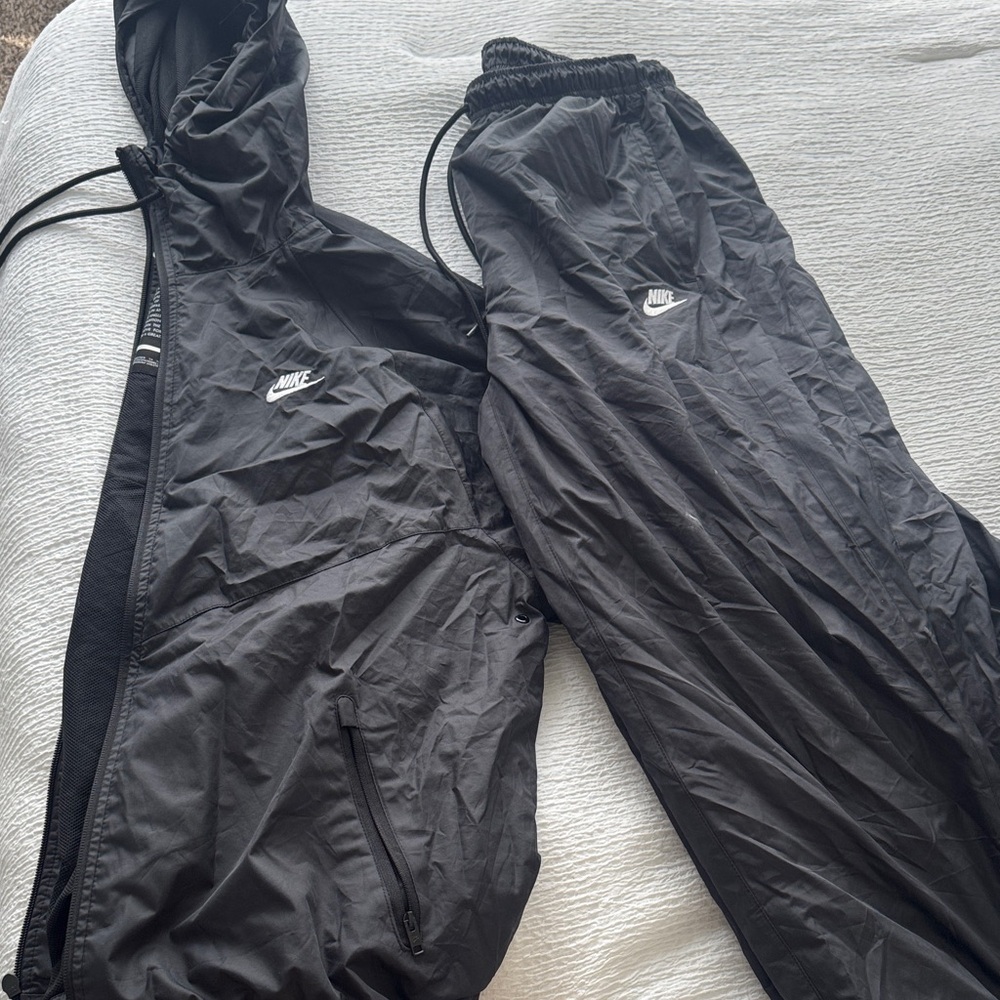 Nike Black Hooded Windbreaker Jacket and Track Pants Set
